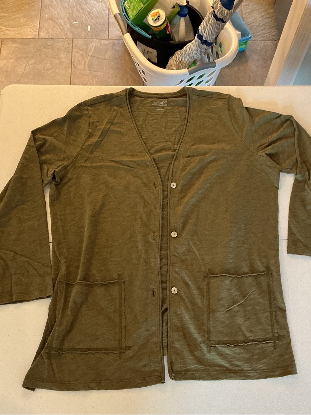 Lightweight Olive Green Button-Front Women's Cardigan